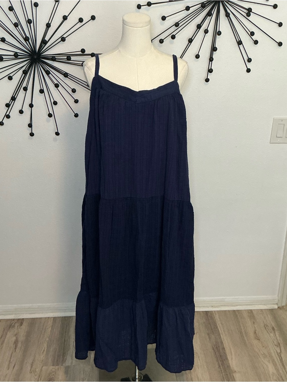 Knox Rose Navy Blue Tiered Gauze Maxi Dress 2X Boho Sleeveless